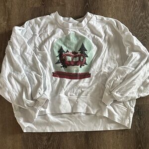 Stewart Simmons white snow globe sweatshirt